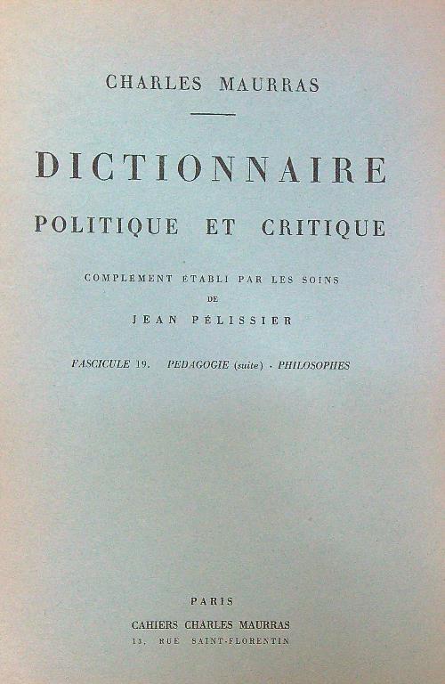 Dictionnaire politique et critique N. 19 - Charles Maurras - copertina