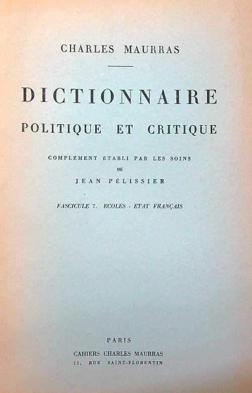 Dictionnaire politique et critique N. 7 - Charles Maurras - copertina