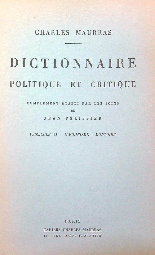 Dictionnaire politique et critique n. 15 - Charles Maurras - copertina