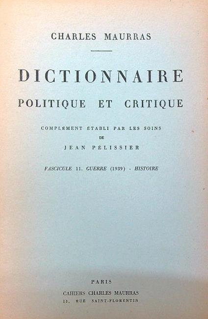 Dictionnaire politique et critique n. 11 - Charles Maurras - copertina