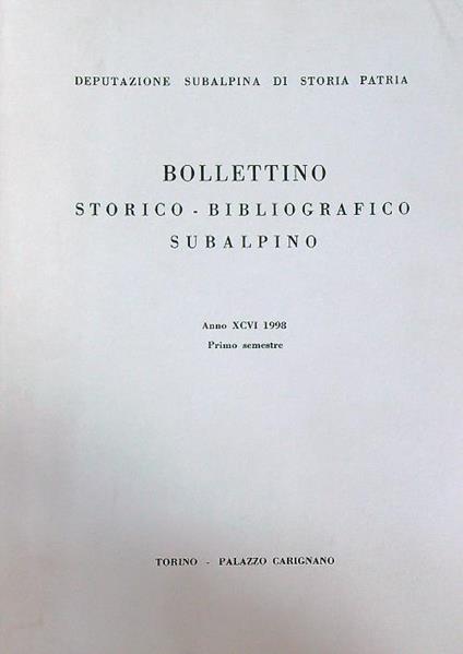 Bollettino storico bibliografico subalpino Anno XCVI 1998 - copertina