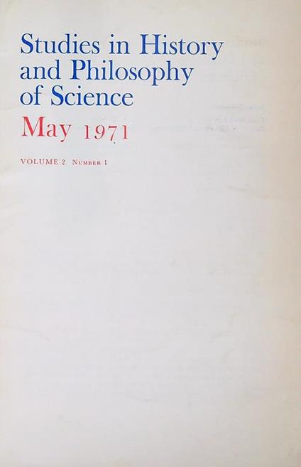 Studies in History and Philosophy of Science 2/1 May 1971 - copertina