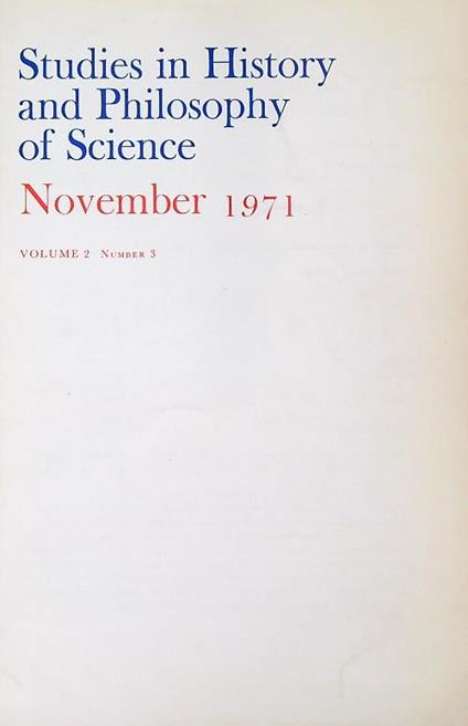 Studies in History and Philosophy of Science 2/3 November 1971 - copertina