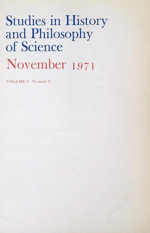 Studies in History and Philosophy of Science 2/3 November 1971 - copertina