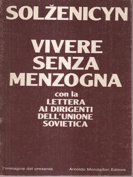 Vivere senza menzogna - Aleksandr Solzenicyn - copertina