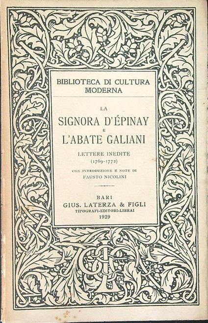 La  signora d'Epinay e l'abate Galiani - Fausto Nicolini - copertina