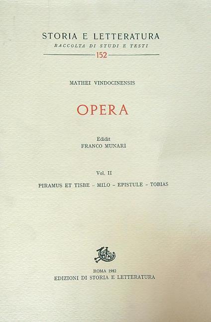 Opera. Vol II - Mathei Vindocinensis - copertina