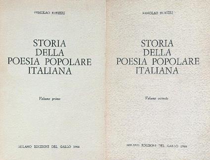 Storia della poesia popolare italiana. 2vv - Ermolao Rubieri - copertina