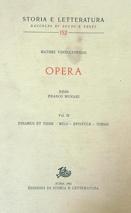 Opera. Vol.II - Mathei Vindocinensis - copertina