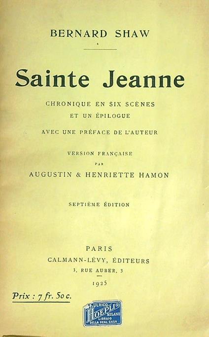 Sainte Jeanne - Bernard Shaw - copertina