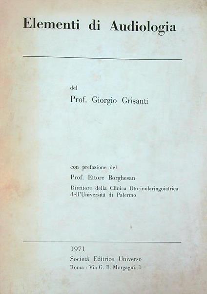 Elementi di Audiologia - Giorgio grisanti - copertina