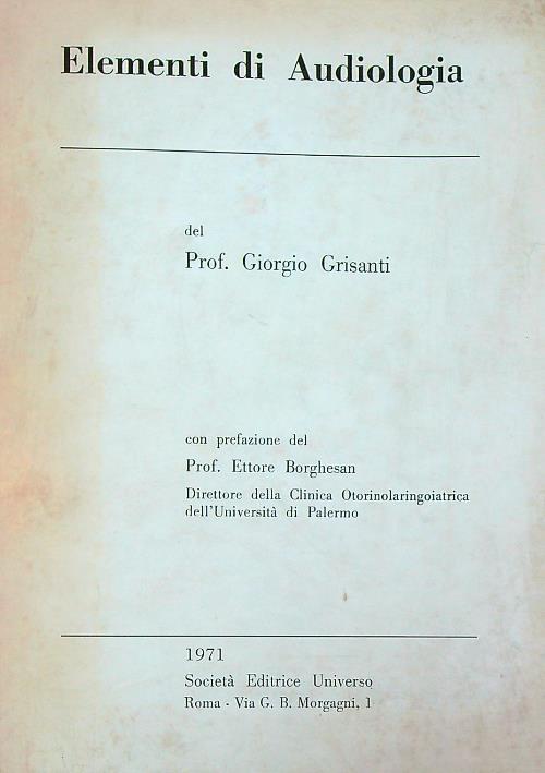 Elementi di Audiologia - Giorgio grisanti - copertina