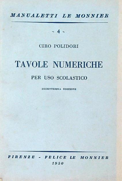 Tavole numeriche per uso scolastico - Ciro polidori - copertina