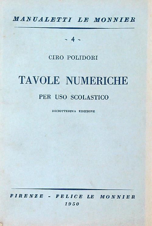 Tavole numeriche per uso scolastico - Ciro polidori - copertina