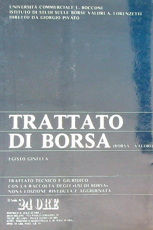 Trattato di borsa (Borsa valori)  - Egisto Ginella - copertina