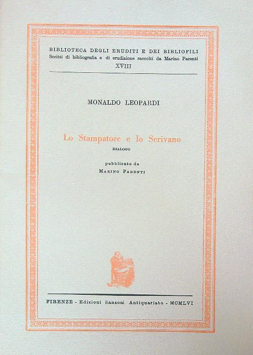 Lo stampatore e lo scrivano: dialogo - Monaldo Leopardi - copertina