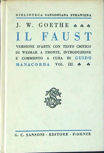 Il  Faust Vol III - Goethe - copertina