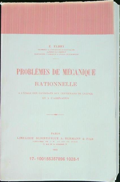 Problemes de mecanique rationnelle - E. Fabry - copertina