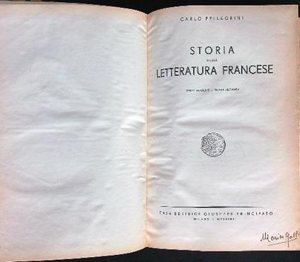Storia della letteratura francese  - Carlo Pellegrini - copertina