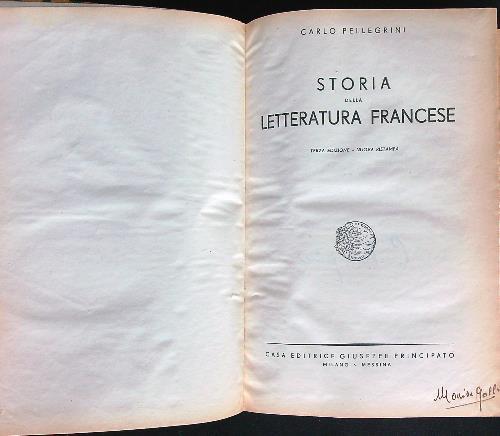 Storia della letteratura francese  - Carlo Pellegrini - copertina