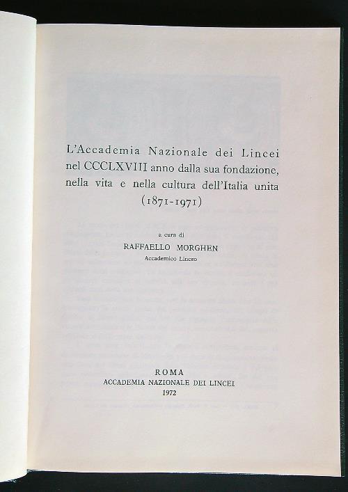 L' Accademia Nazionale dei Lincei nel CCCLXVIII  - Raffaello Morghen - copertina
