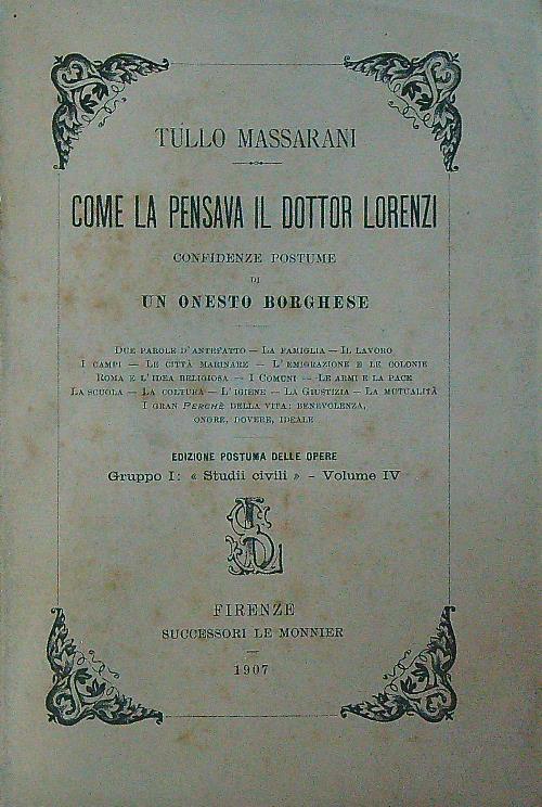 Come La Pensava Il Dottor Lorenzi  - Tullo Massarani - copertina