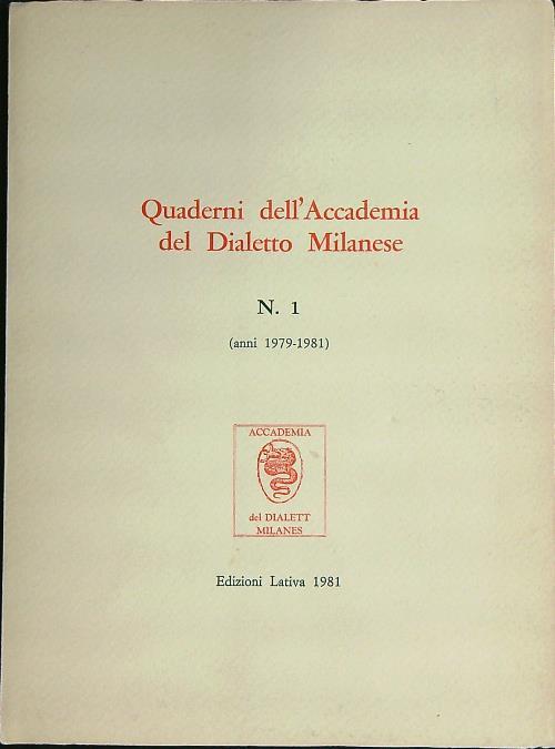 Quaderni dell'accademia del Dialetto Milanese n. 1 - copertina