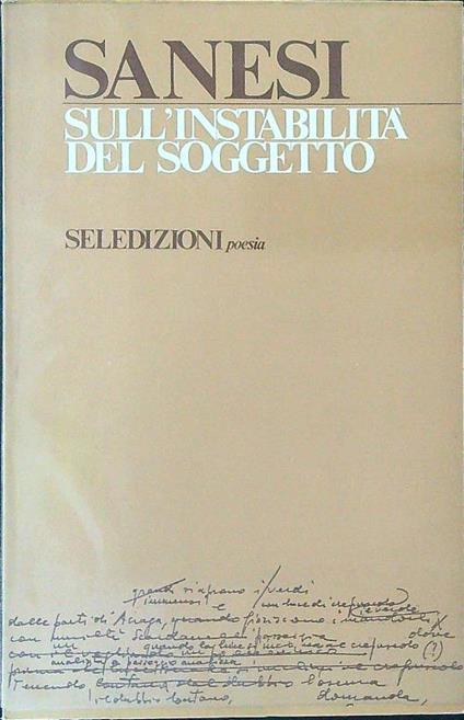 Sull'instabilità del soggetto - Roberto Sanesi - copertina