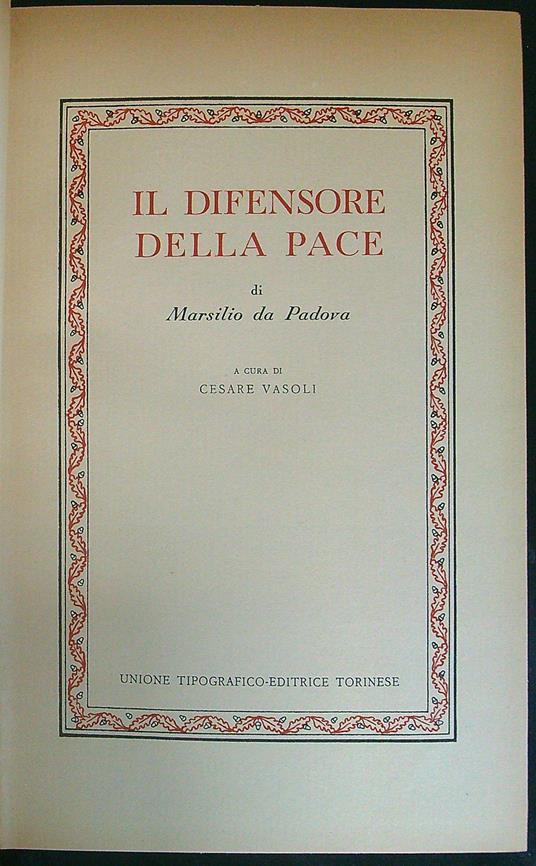 Il difensore della pace - Marsilio Da Padova - copertina