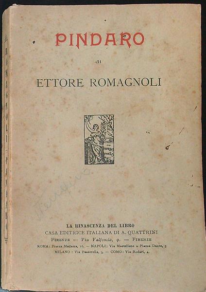 Pindaro - Ettore Romagnoli - copertina