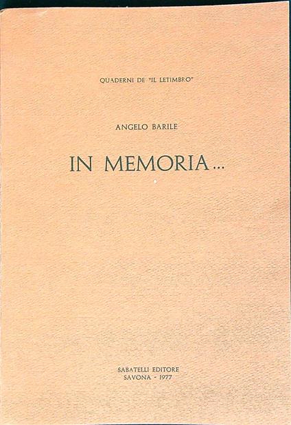In memoria - Angelo Barile - copertina