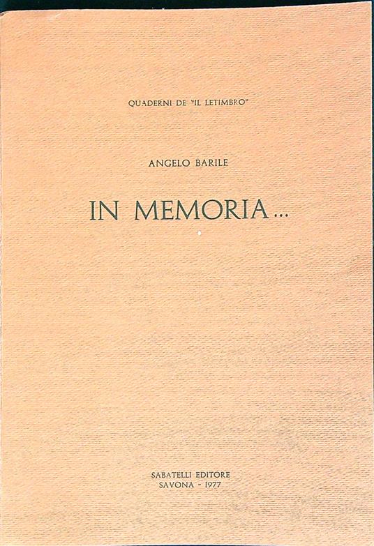 In memoria - Angelo Barile - copertina