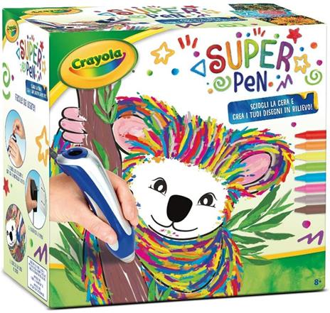 CRAYOLA Super Pen Koala, per sciogliere i Pastelli a Cera e Creare Disegni in Rilievo, Colore Argento/Blu, 25 0391