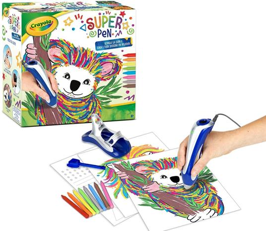 CRAYOLA Super Pen Koala, per sciogliere i Pastelli a Cera e Creare Disegni in Rilievo, Colore Argento/Blu, 25 0391 - 3