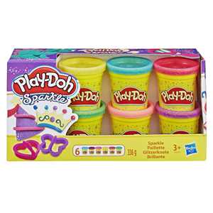 Giocattolo Play-Doh - 6 Vasetti Brillanti, vasetti di pasta da modellare atossica con glitter Hasbro