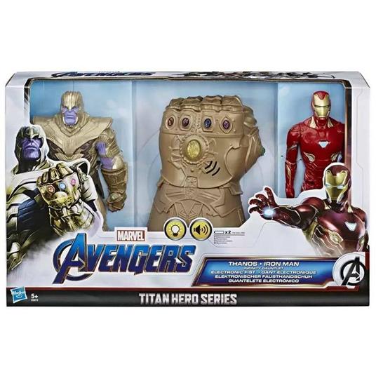 Marvel Avengers Guanto dell'' Infinito + 2 Action Figures Iron Man e Thanos 30cm - 2