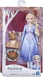 Bambola-Disney Frozen 2,Elza e cucciolo di renna al falo,bambola con personaggio-Hasbro-Eta 3+