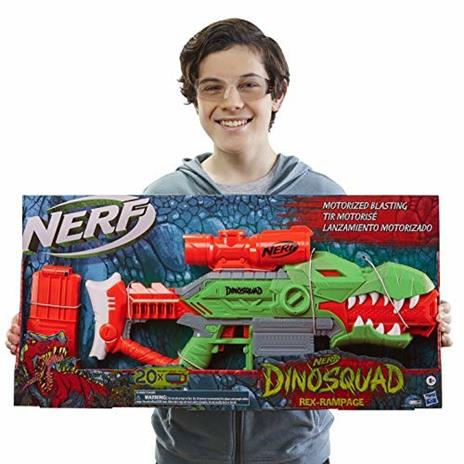 Nerf DinoSquad - Rex-Rampage blaster motorizzato con caricatore da 10 dardi, supporto per 10 dardi e design a forma di T-Rex - 5