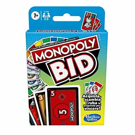 Monopoly Bid, gioco di carte rapido per famiglie e bambini dai 7 anni in su - 2
