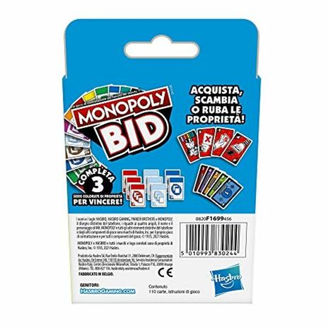 Monopoly Bid, gioco di carte rapido per famiglie e bambini dai 7 anni in su - 6