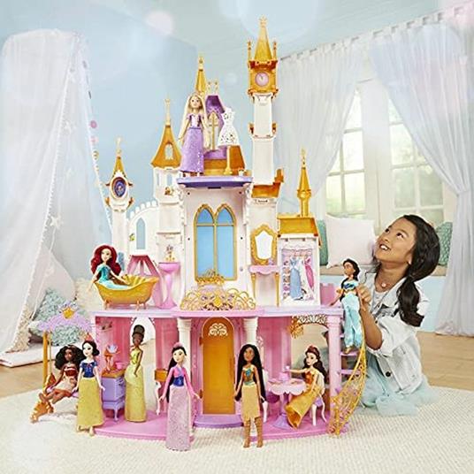 Casa delle Bambole 3 Piani con Illuminazione LED per Bambine 3-8 Anni - Set Principessa con 4 Bambole, Mobili e Accessori Feste e Completti