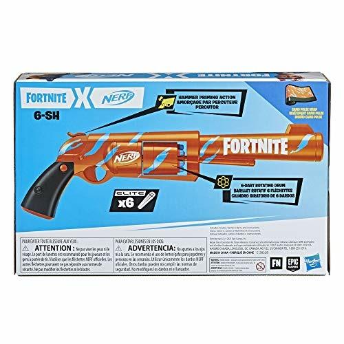 Nerf Fortnite  - 6 Shooter (blaster in colorazione Camo Pulse con caricamento con percussore caricatore a tamburo da 6 dardi - 3