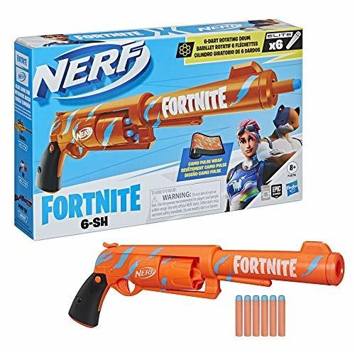 Nerf Fortnite  - 6 Shooter (blaster in colorazione Camo Pulse con caricamento con percussore caricatore a tamburo da 6 dardi - 5