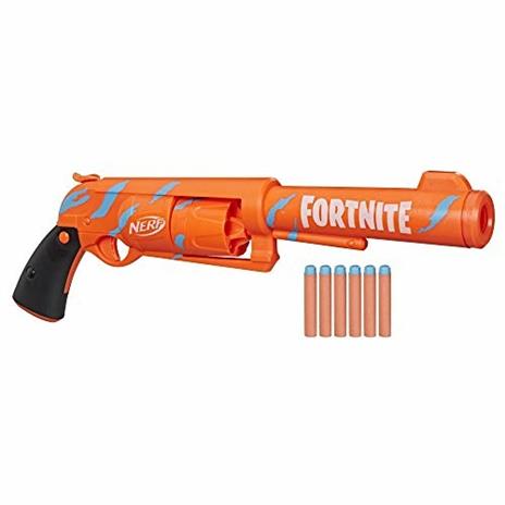 Nerf Fortnite  - 6 Shooter (blaster in colorazione Camo Pulse con caricamento con percussore caricatore a tamburo da 6 dardi - 5