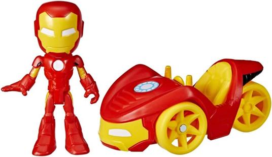 Hasbro Marvel Spidey and His Amazing Friends, Iron Man action figure e veicolo Iron Racer, giocattolo di Iron Man