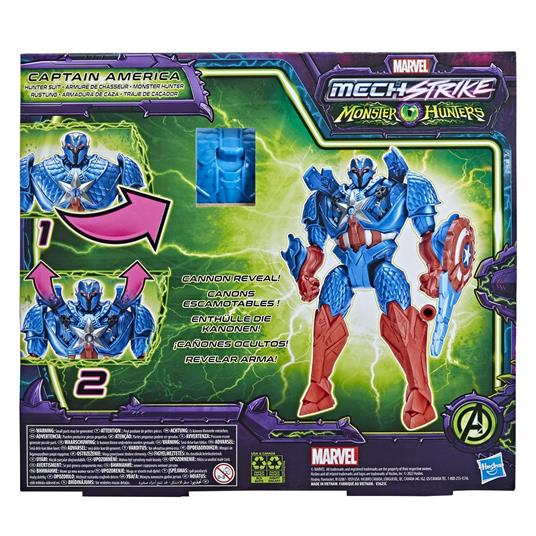Marvel avengers mech strike, monster hunters, hunter suit captain america, action figure deluxe in scala da 20 cm, dai 4 anni in su