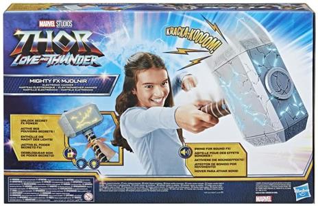 Hasbro Marvel Thor,  Martello Mighty Thor, giocattolo elettronico per il roleplay ispirato al film "Thor: Love and Thunder" - 6