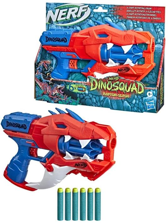 Nerf DinoSquad - Blaster lancia-dardi Raptor-Slash, con tamburo rotante da 6 dardi, azione raffica di colpi - 5