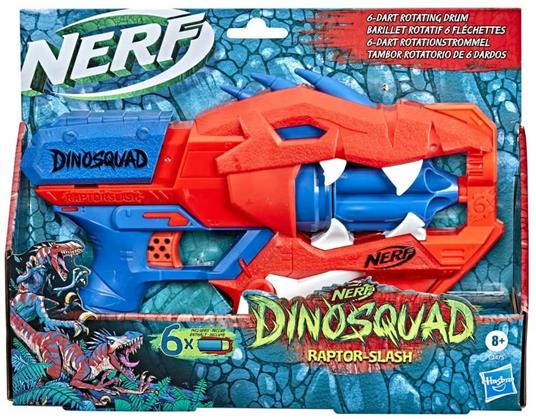 Nerf DinoSquad - Blaster lancia-dardi Raptor-Slash, con tamburo rotante da 6 dardi, azione raffica di colpi - 6