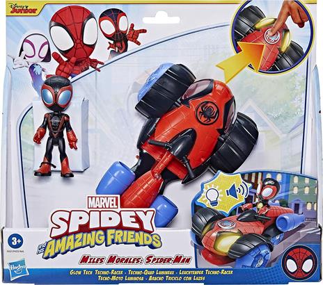 Hasbro Marvel Spidey e i suoi fantastici amici - Veicolo Techno-Racer con tecnologia Glow Tech, giocattolo prescolare - 4